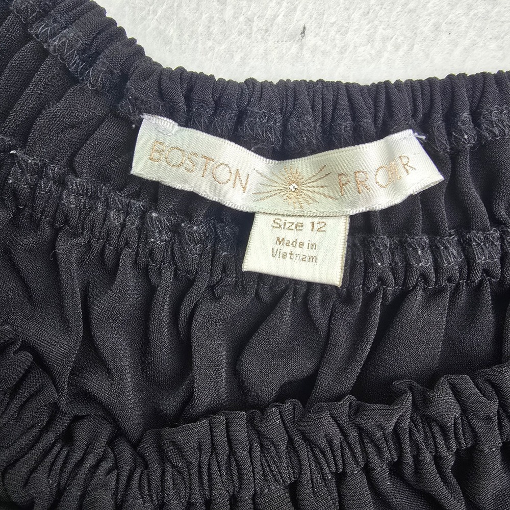 Boston Proper Black Smocked Empire Waist Flutter Sleeve Mini Dress Size 12 - Picture 4 of 9
